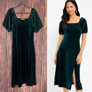 LOFT Emerald Green Velvet Square-Neck Midi Dress
